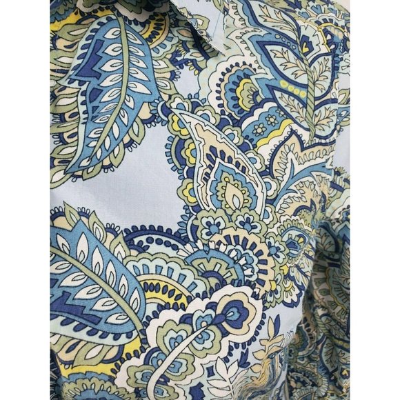 Charter Club Button Front Shirt Womens Size 4P Blue Paisley Boho Long Sleeve - Picture 4 of 7